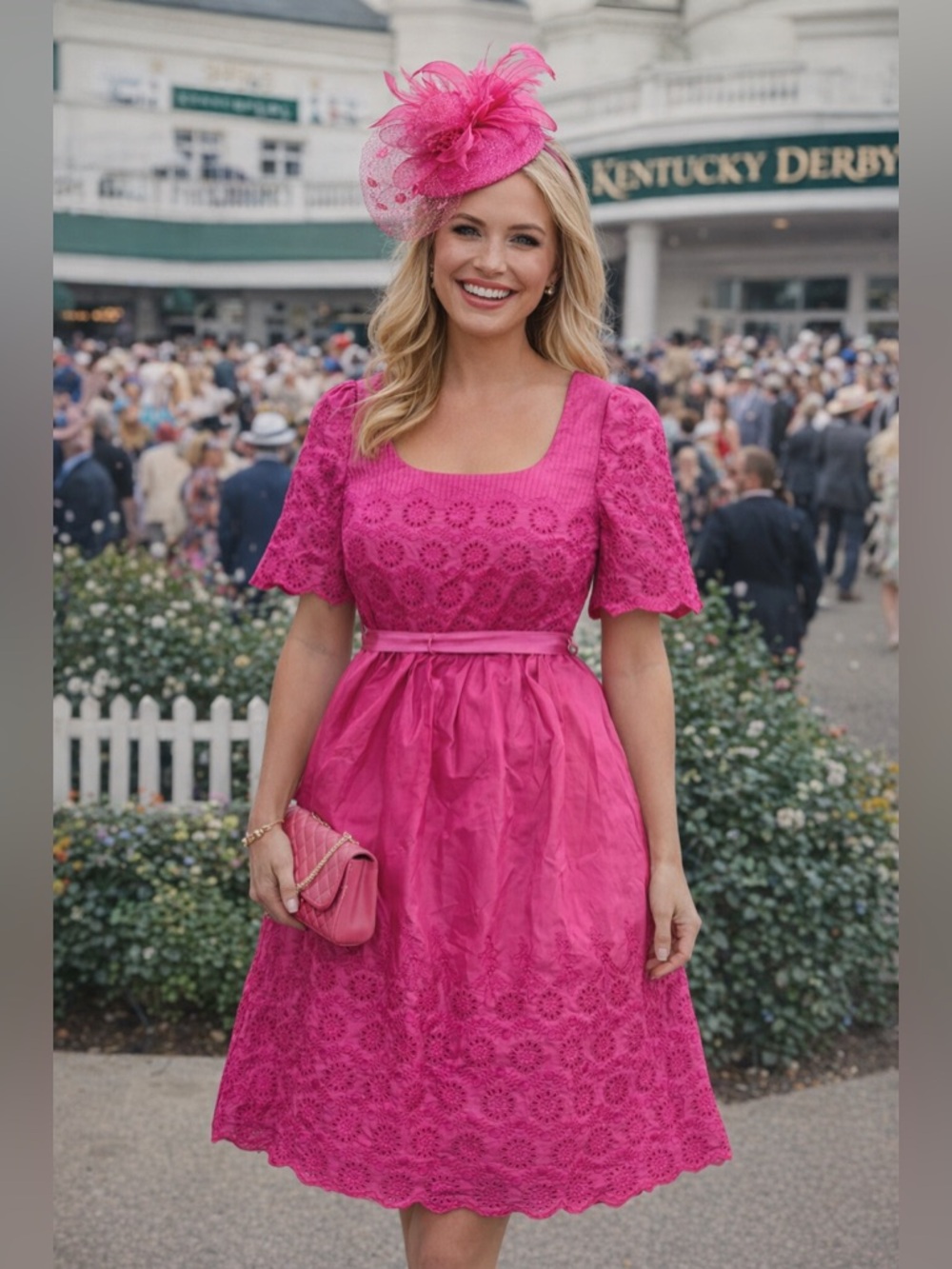 Betsey Johnson dark pink Kentucky Derby knee length dress with waist tie